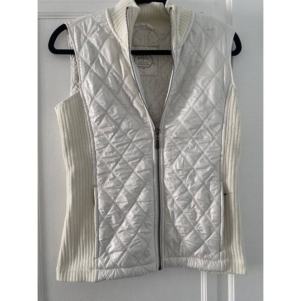 PrAna Vest Woman’s Size Small Quilted Fleece Lined Zip Ivory EUC